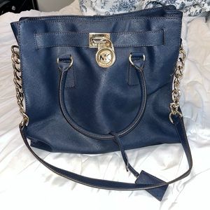 Navy Blue Michael Kors Hamilton Lock Tote